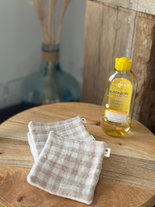 LINGETTES LAVABLES - VICHY BEIGE