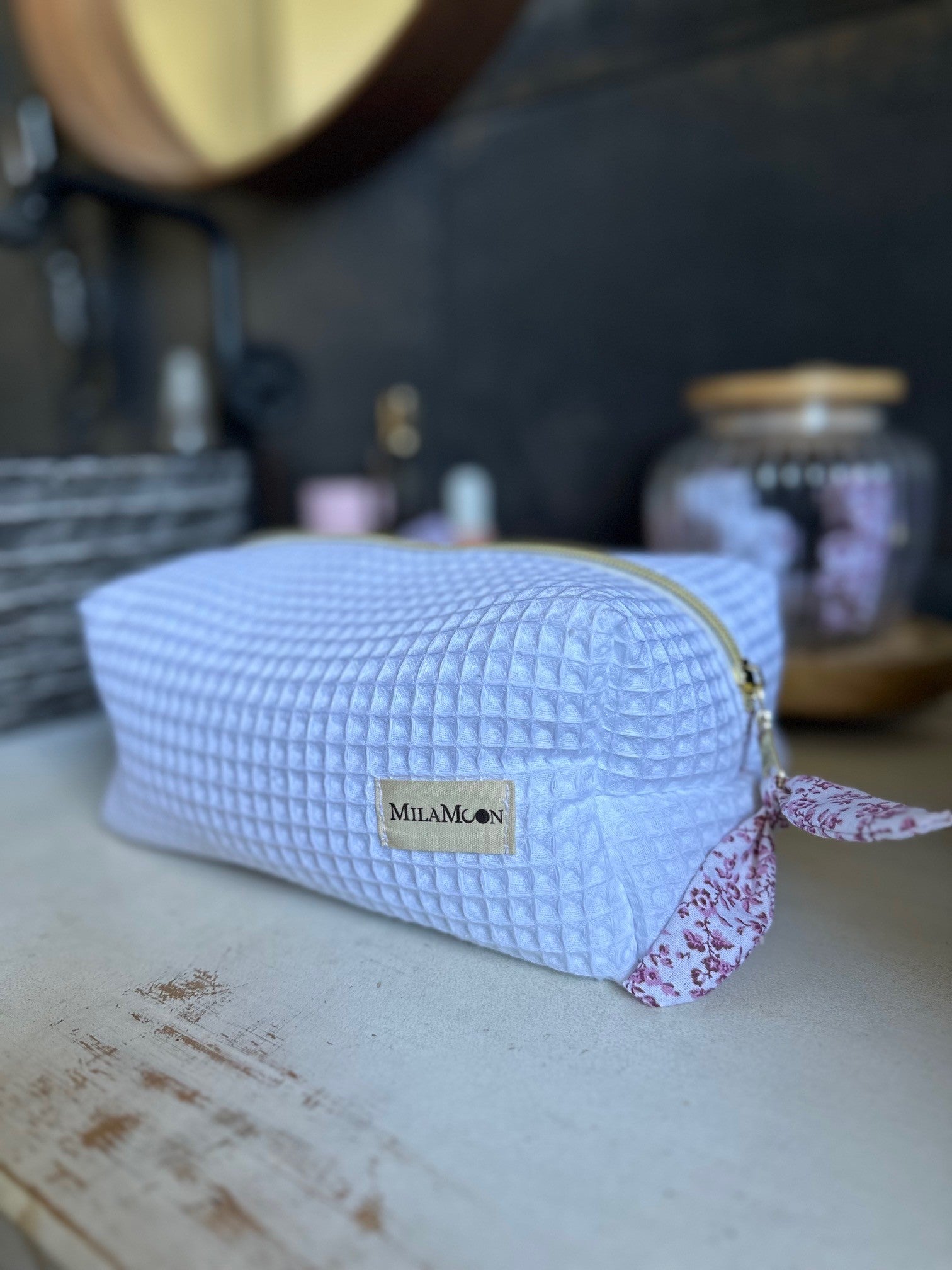 Trousse de toilette faite à la main tissu extérieur 100% coton Bio Trousse de toilette faite à la main tissu extérieur 100% coton Bio
