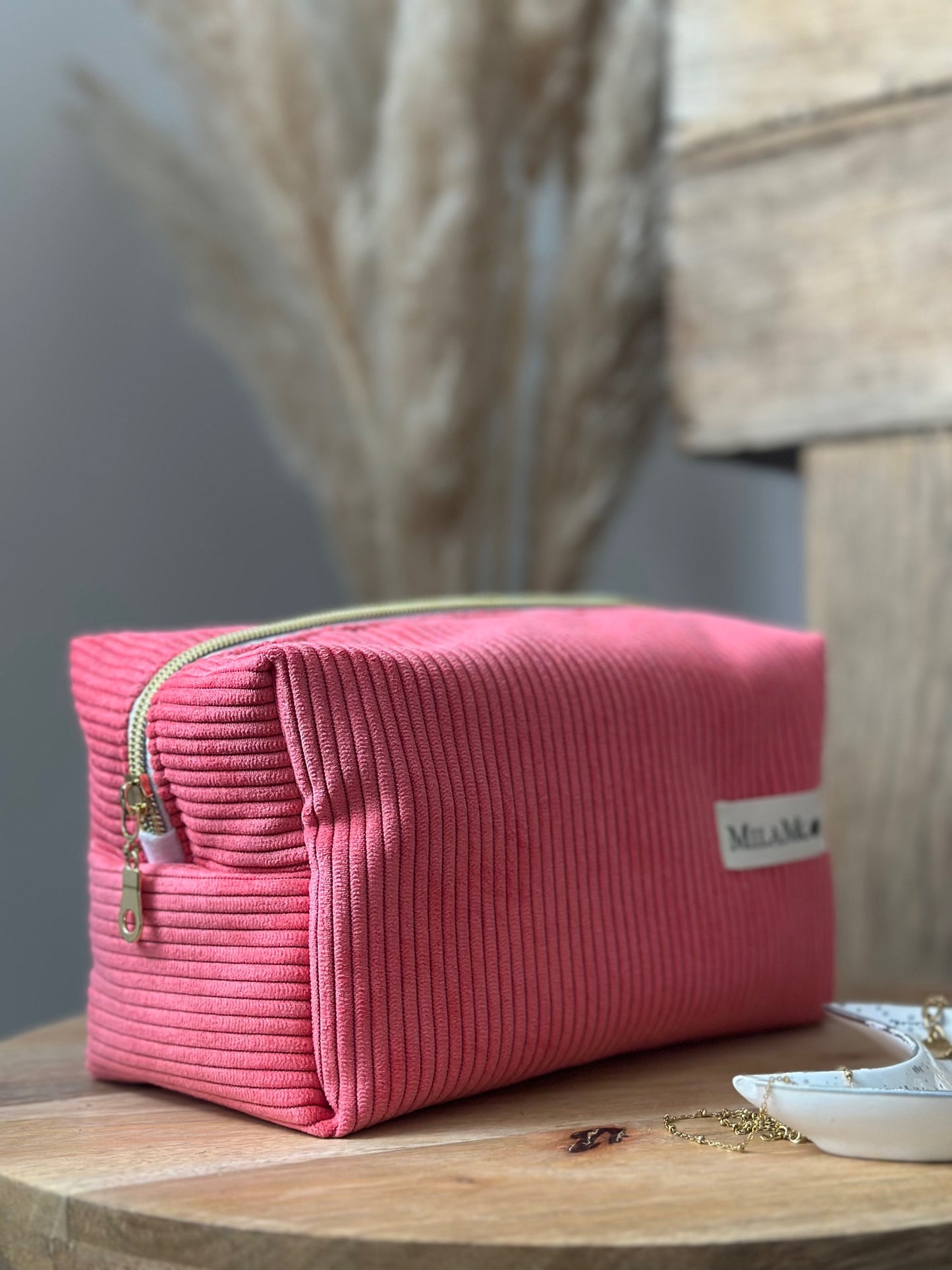 TROUSSE DE TOILETTE - VELOURS ROSE